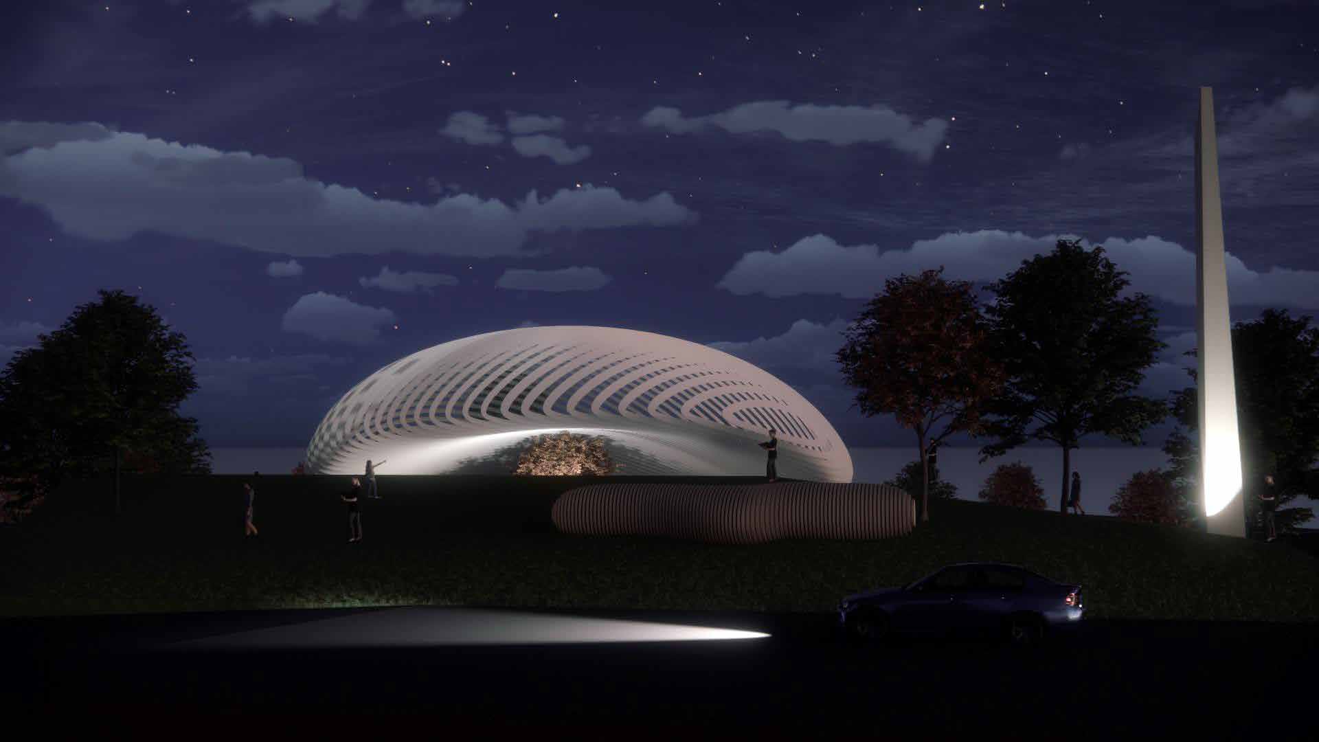 Moschee der Kulturen Nachtansicht mit Beleuchtung